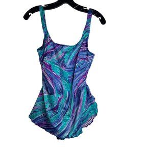 Vintage 1980's Jantzen Women's One-Piece Colorful Swimsuit with Front Skirt 16